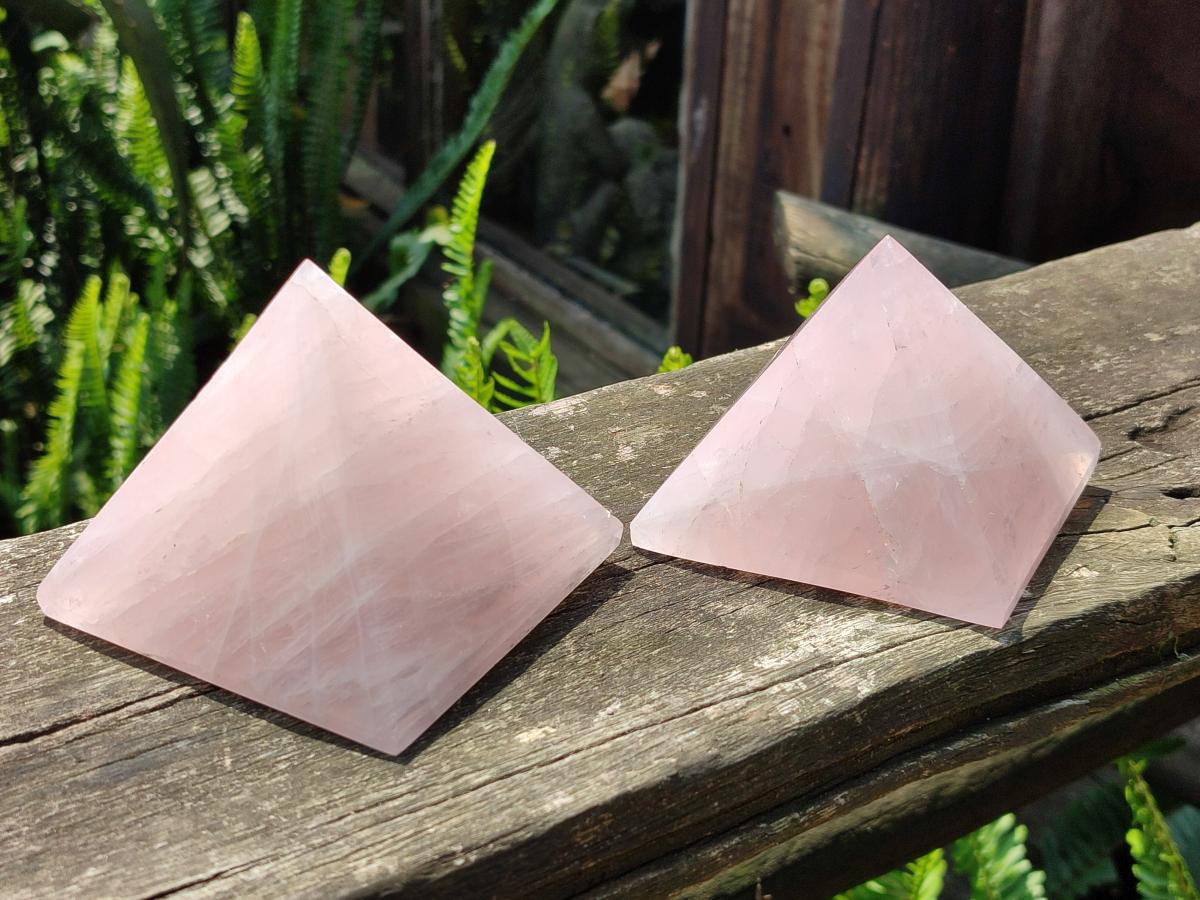 Polished Rose Quartz Pyramids x 2 From Madagascar
