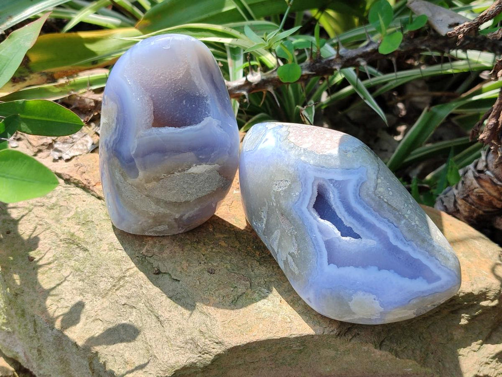Polished Blue Lace Agate Standing Free Forms x 2 From Nsanje, Malawi