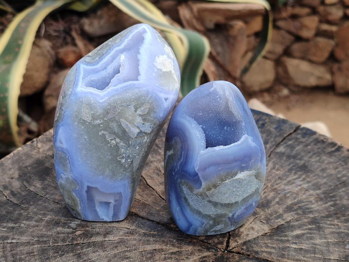 Polished Blue Lace Agate Standing Free Forms x 2 From Nsanje, Malawi