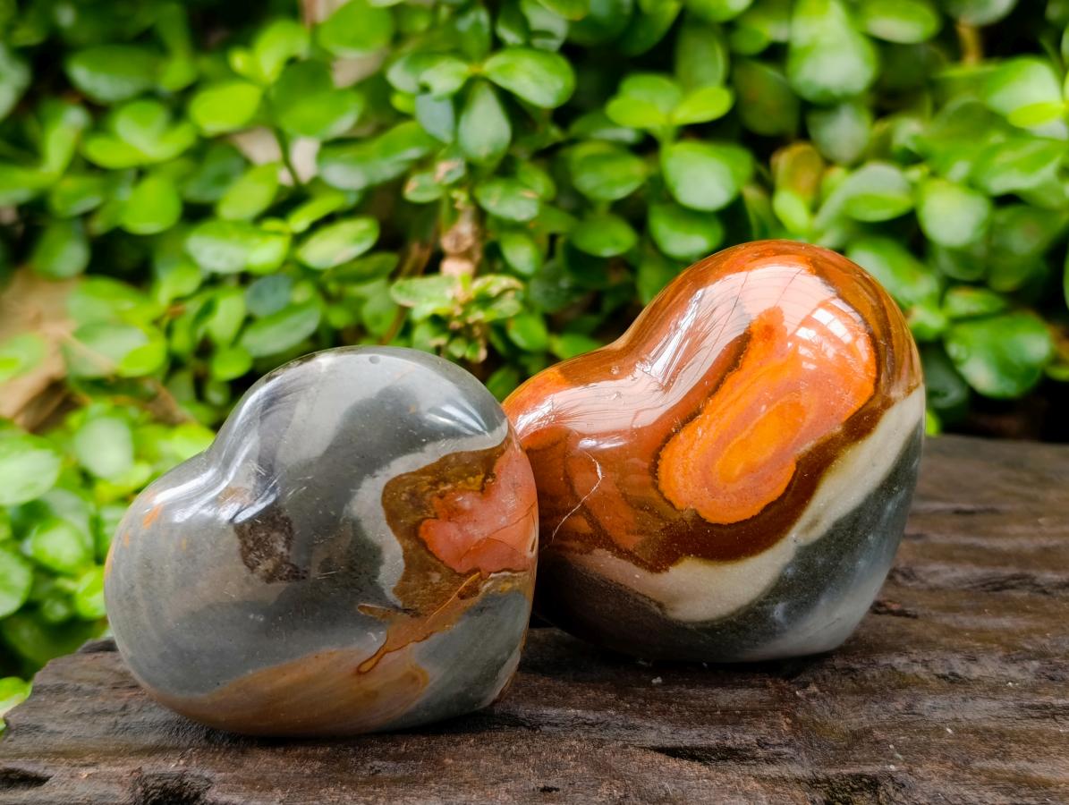 Polished Polychrome Jasper Hearts x 6 From NW Coast, Madagascar