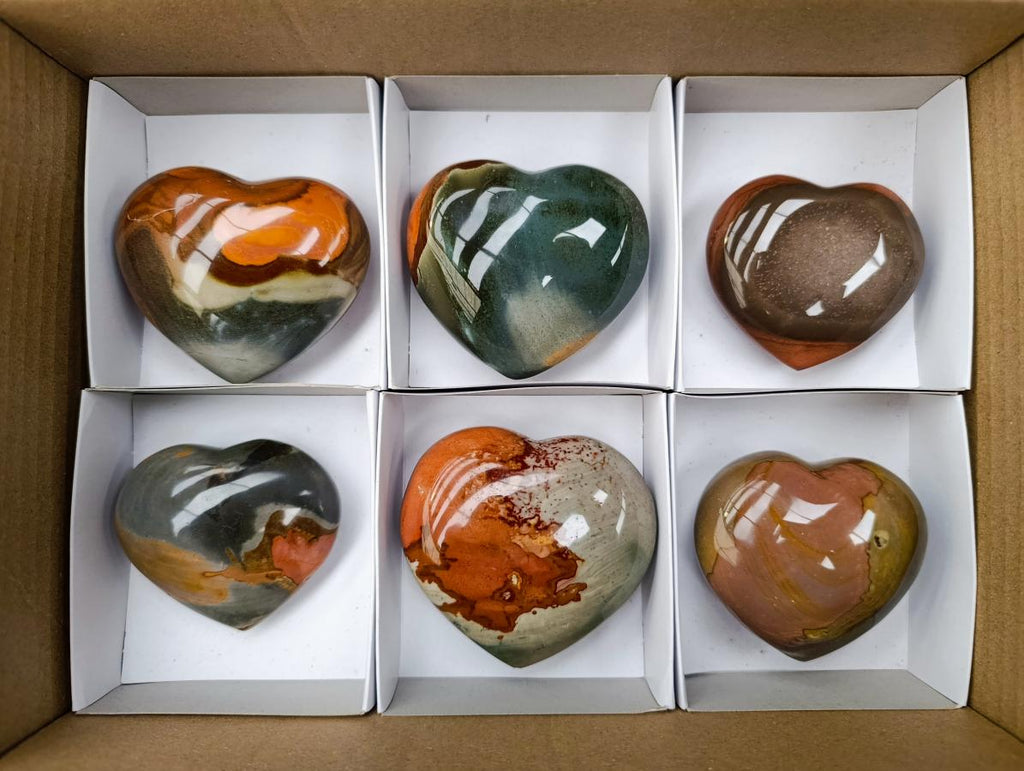 Polished Polychrome Jasper Hearts x 6 From NW Coast, Madagascar