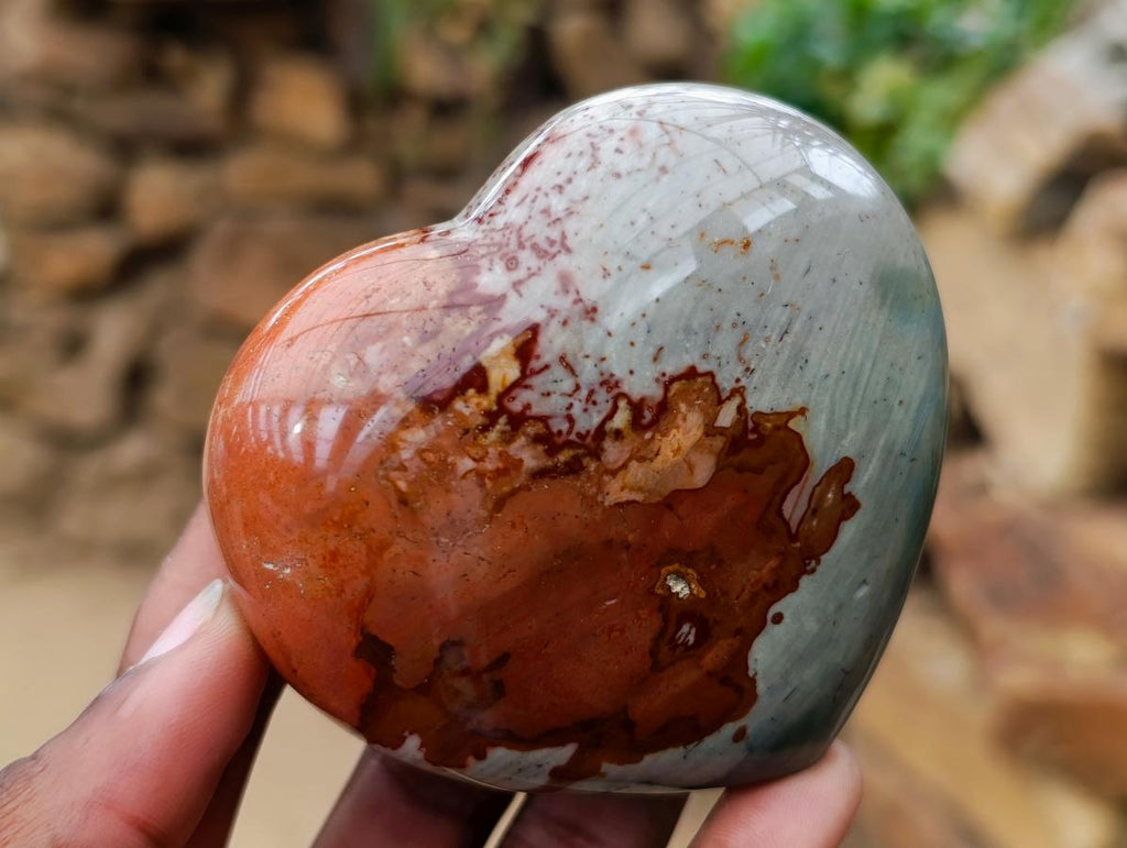 Polished Polychrome Jasper Hearts x 6 From NW Coast, Madagascar