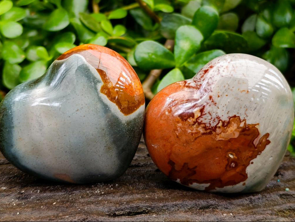 Polished Polychrome Jasper Hearts x 6 From NW Coast, Madagascar