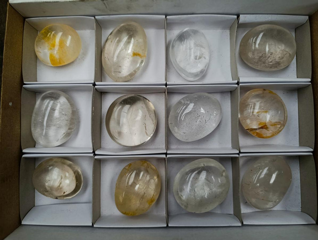 Polished Clear Quartz Galets x 12 From Madagascar