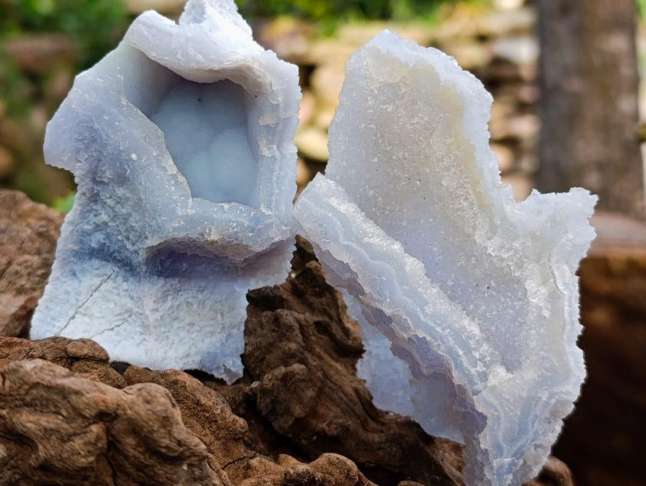 Natural Etched Blue Chalcedony Geodes x 12 From Nsanje, Malawi