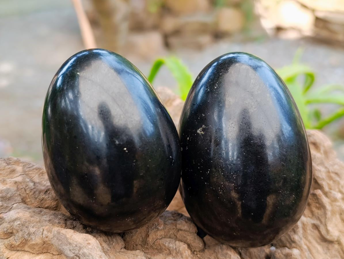 Polished Black Basalt Eggs x 6 From Madagascar