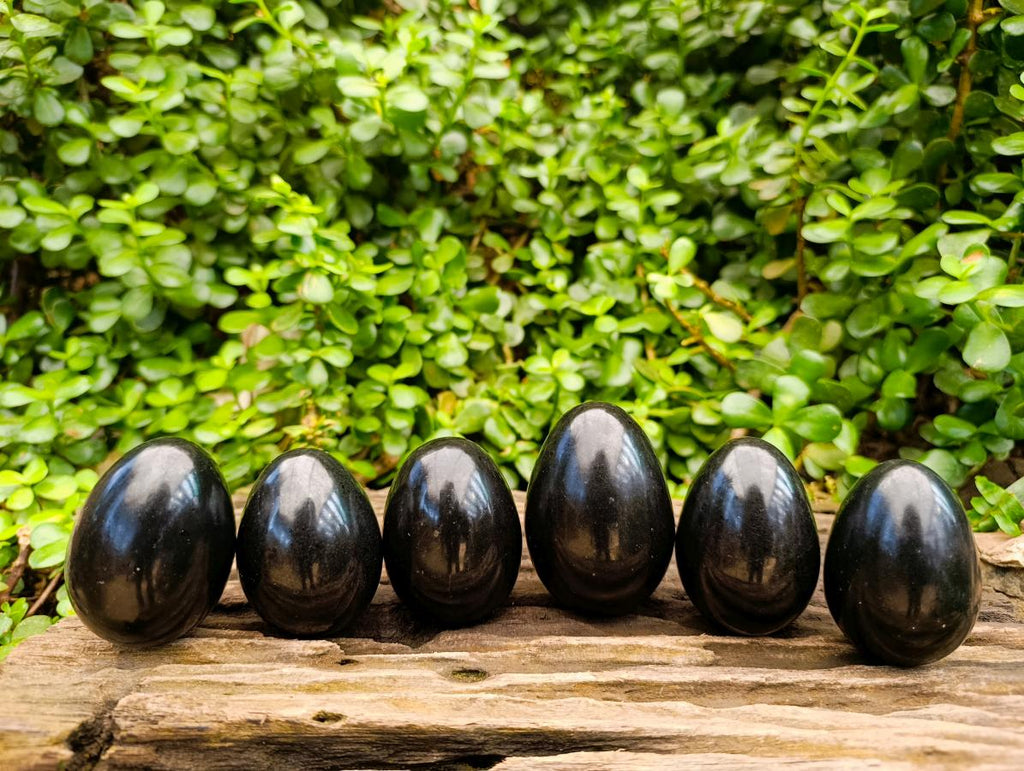 Polished Black Basalt Eggs x 6 From Madagascar