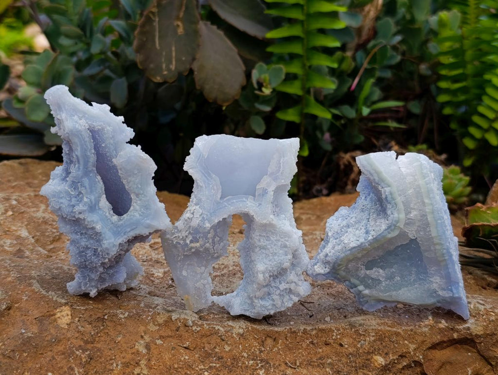Natural Etched Blue Chalcedony Geodes x 12 From Nsanje, Malawi - Toprock Gemstones and Minerals 