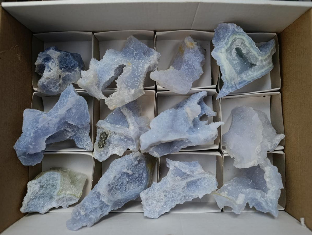 Natural Etched Blue Chalcedony Geodes x 12 From Nsanje, Malawi - Toprock Gemstones and Minerals 