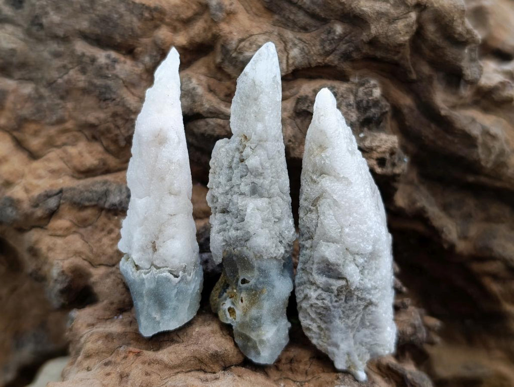 Natural Drusy Quartz Coated Spearhead Calcite Specimens x 35 From Albert's Mountain, Lesotho