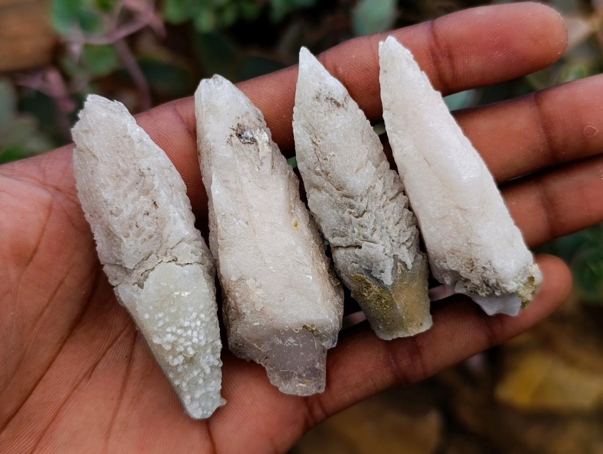 Natural Drusy Quartz Coated Spearhead Calcite Specimens x 35 From Albert's Mountain, Lesotho
