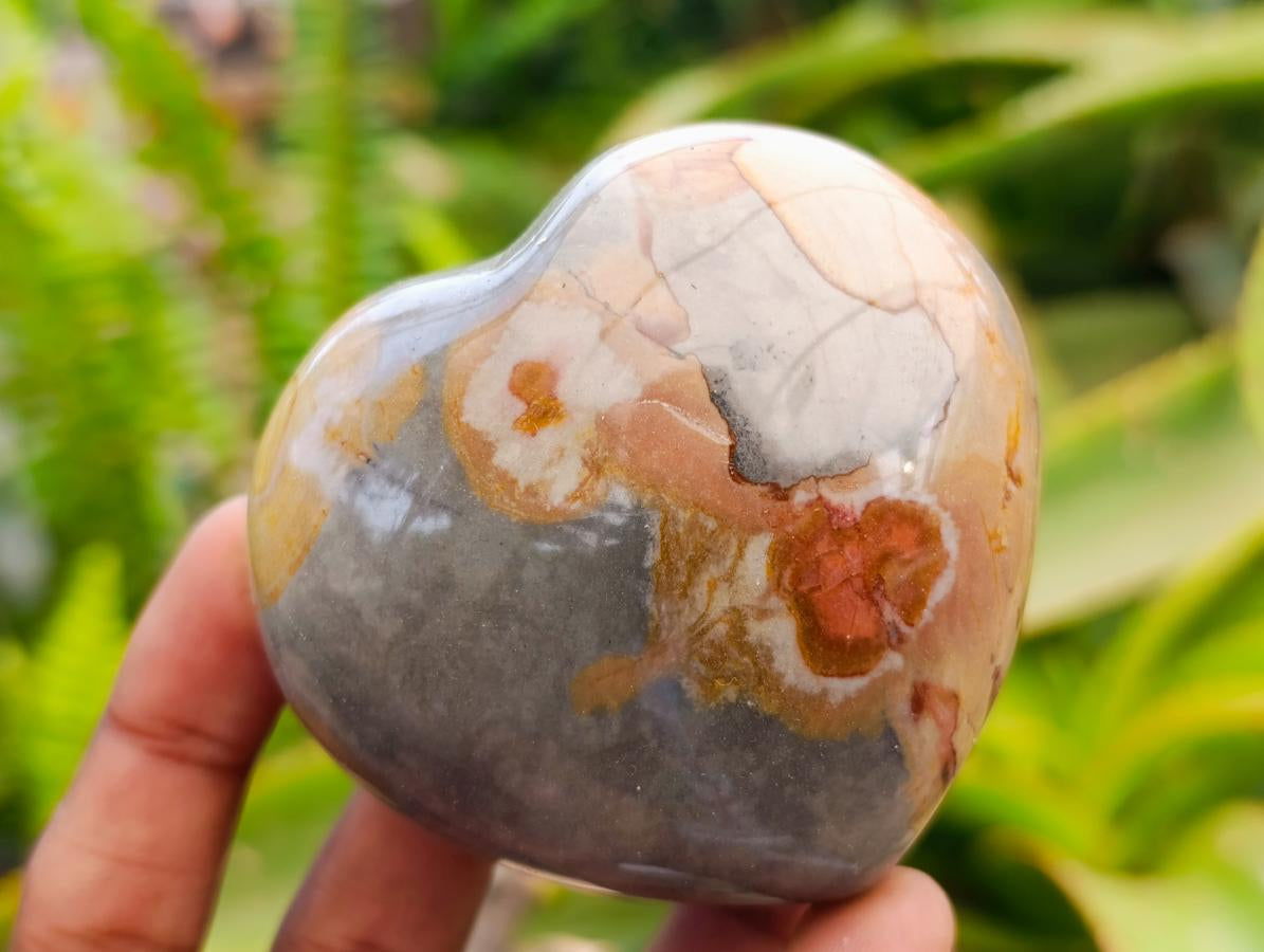 Polished Polychrome Jasper Hearts x 6 From NW Coast, Madagascar