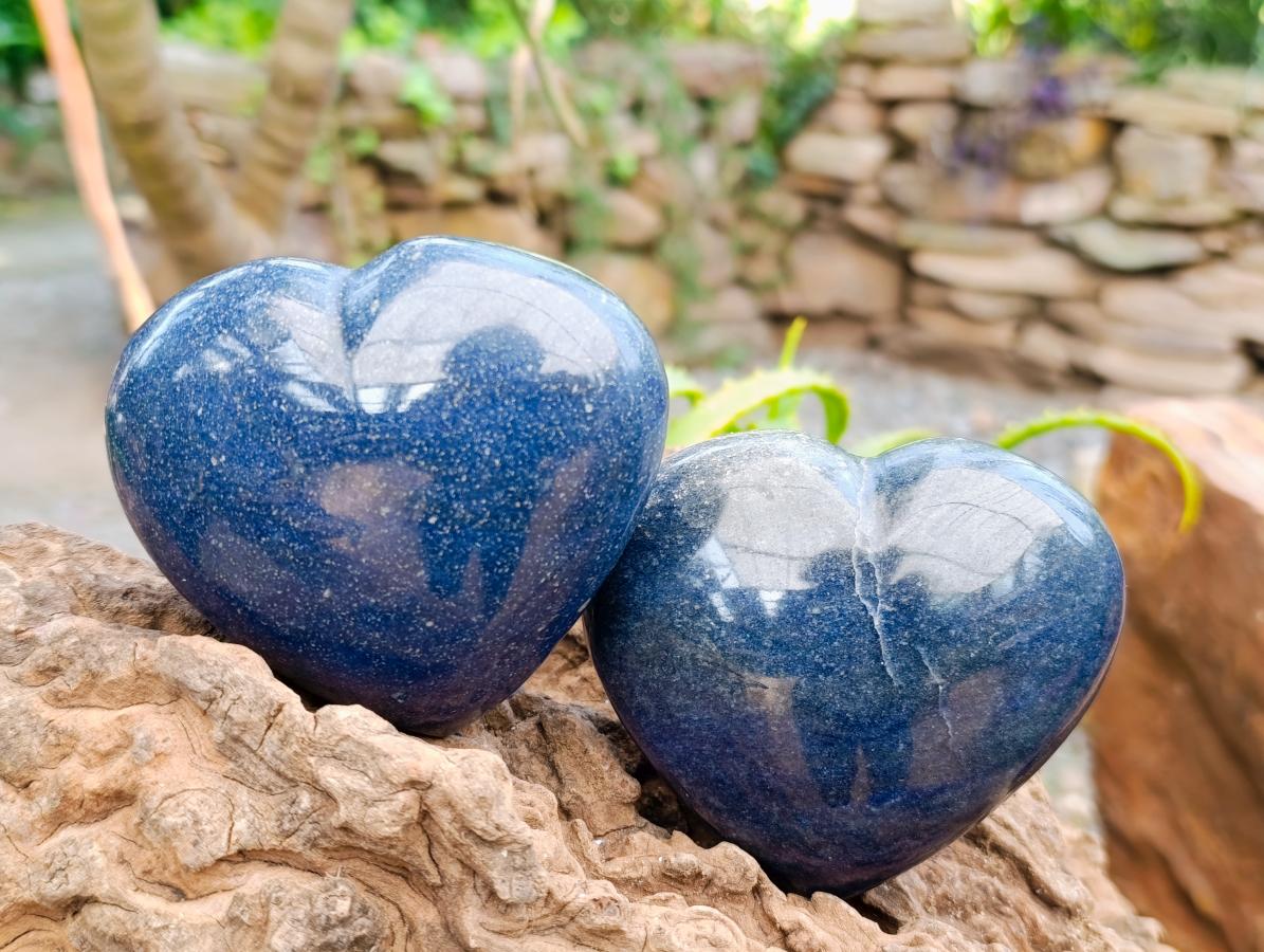 Polished Lazulite Hearts x 3 From Madagascar