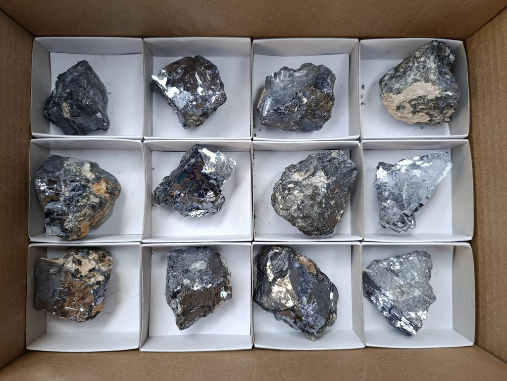 Natural Bright Silver Lead Galena Cobbed Specimens x 12 From Kaokoveld, Namibia - Toprock Gemstones and Minerals 