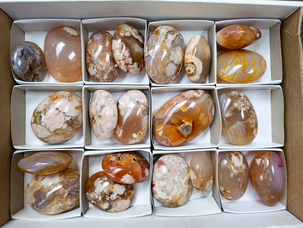 Polished Flower Agate Palm Stones x 21 From Antsahalova, Madagascar