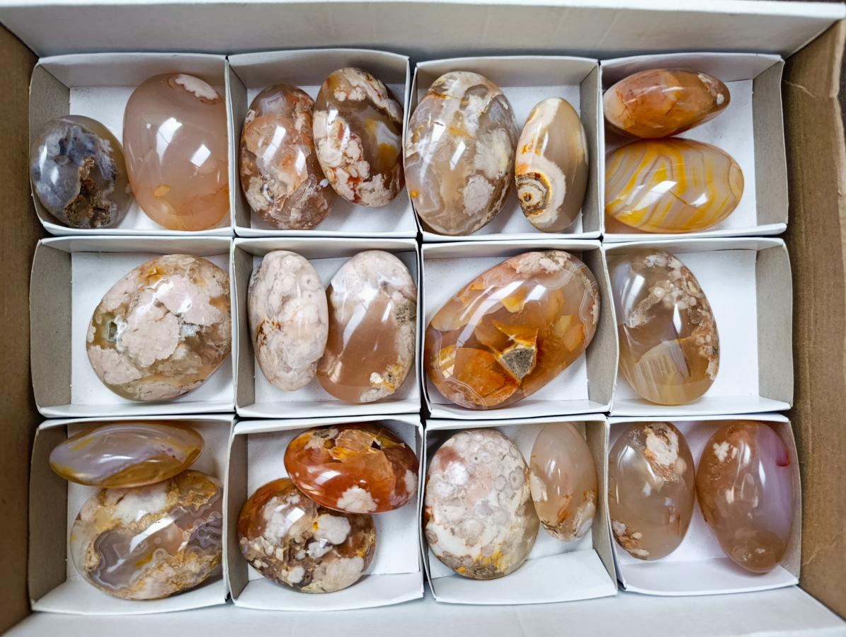 Polished Flower Agate Palm Stones x 21 From Antsahalova, Madagascar