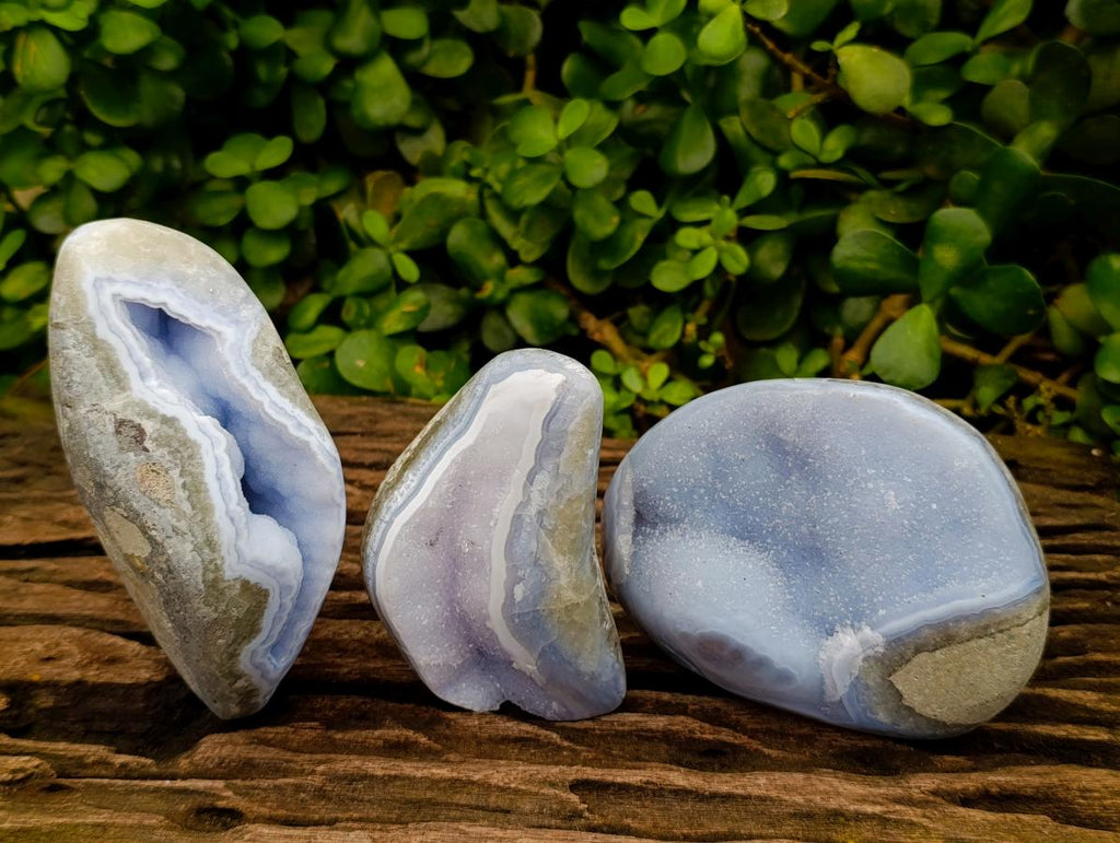 Polished Blue Lace Agate Free Forms x 3 From Nsanje, Malawi