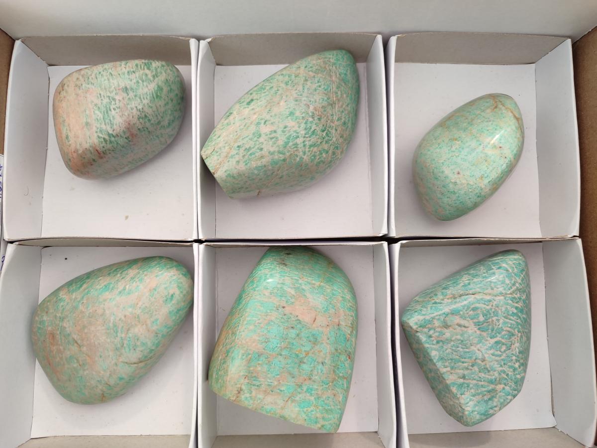 Polished Amazonite Standing and Free Forms x 6 From Zimbabwe