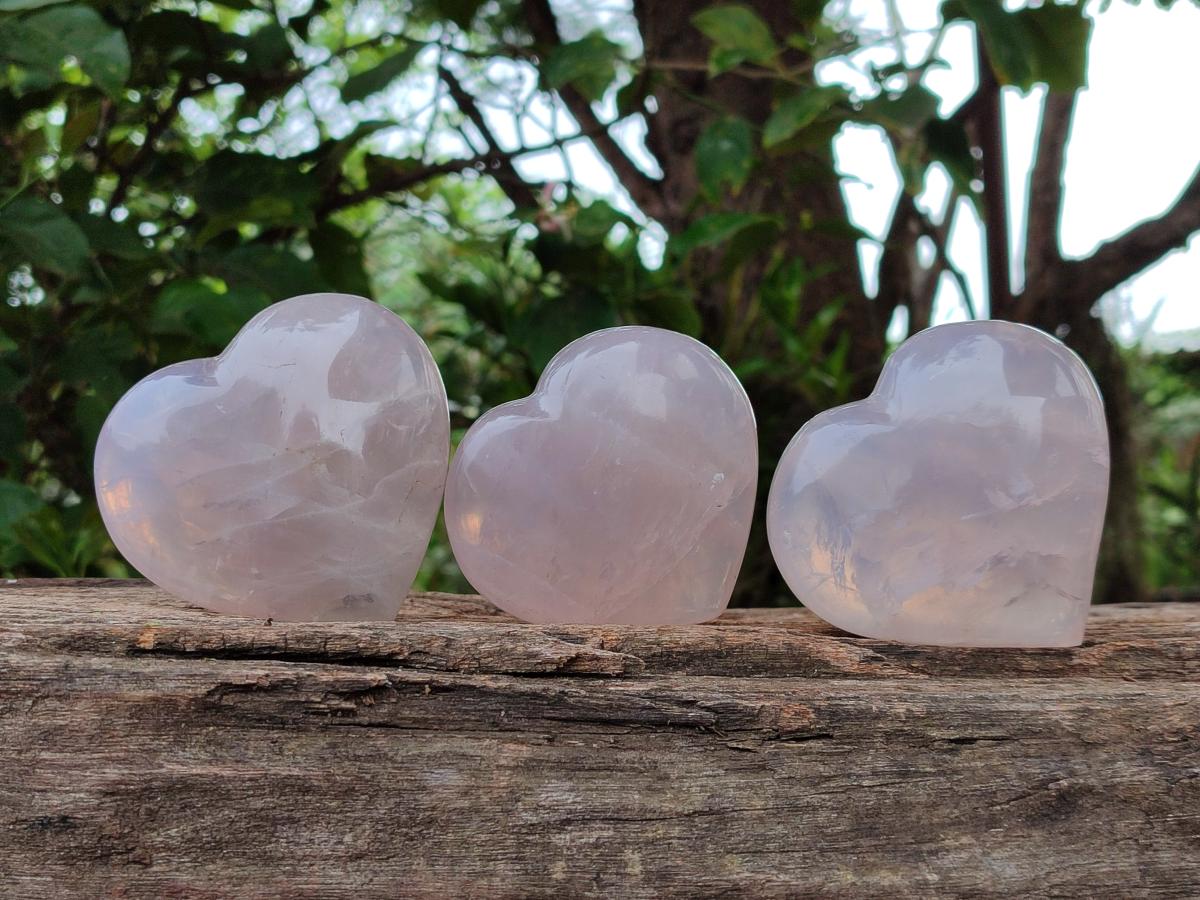 Polished Gemmy Rose Quartz Hearts x 6 From Madagascar