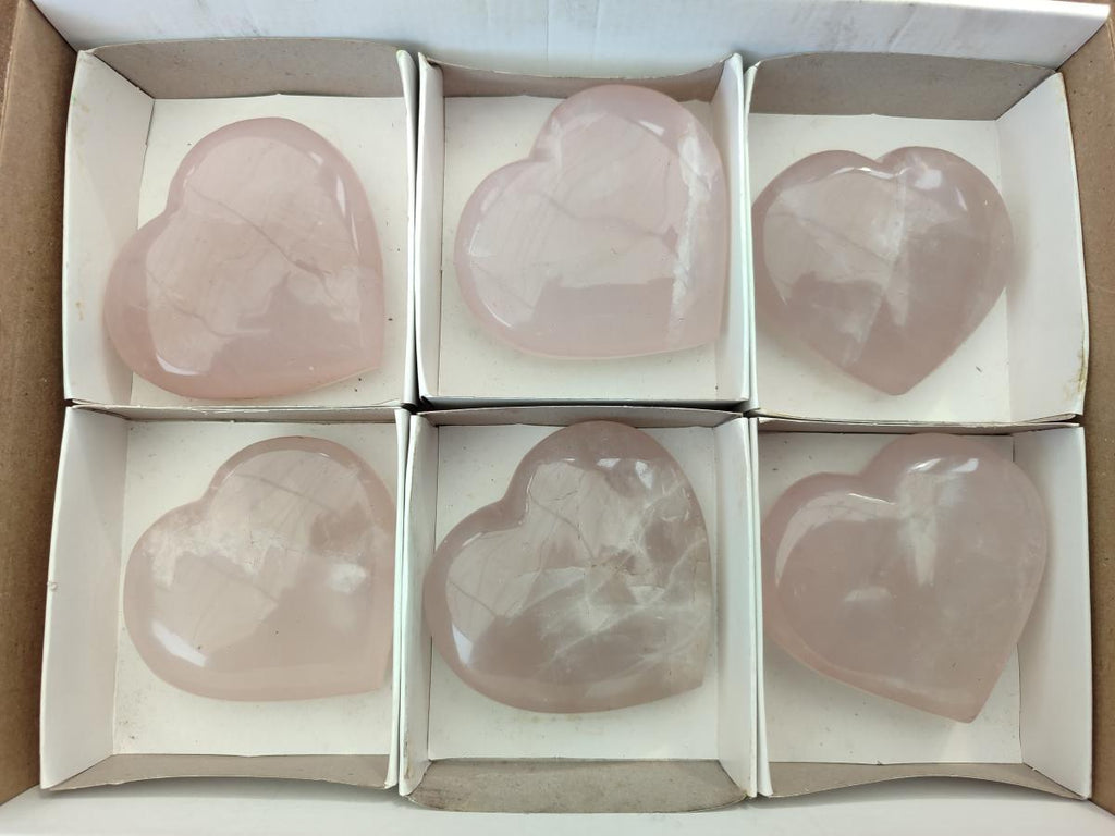 Polished Gemmy Rose Quartz Hearts x 6 From Madagascar