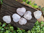Polished Gemmy Rose Quartz Hearts x 6 From Madagascar
