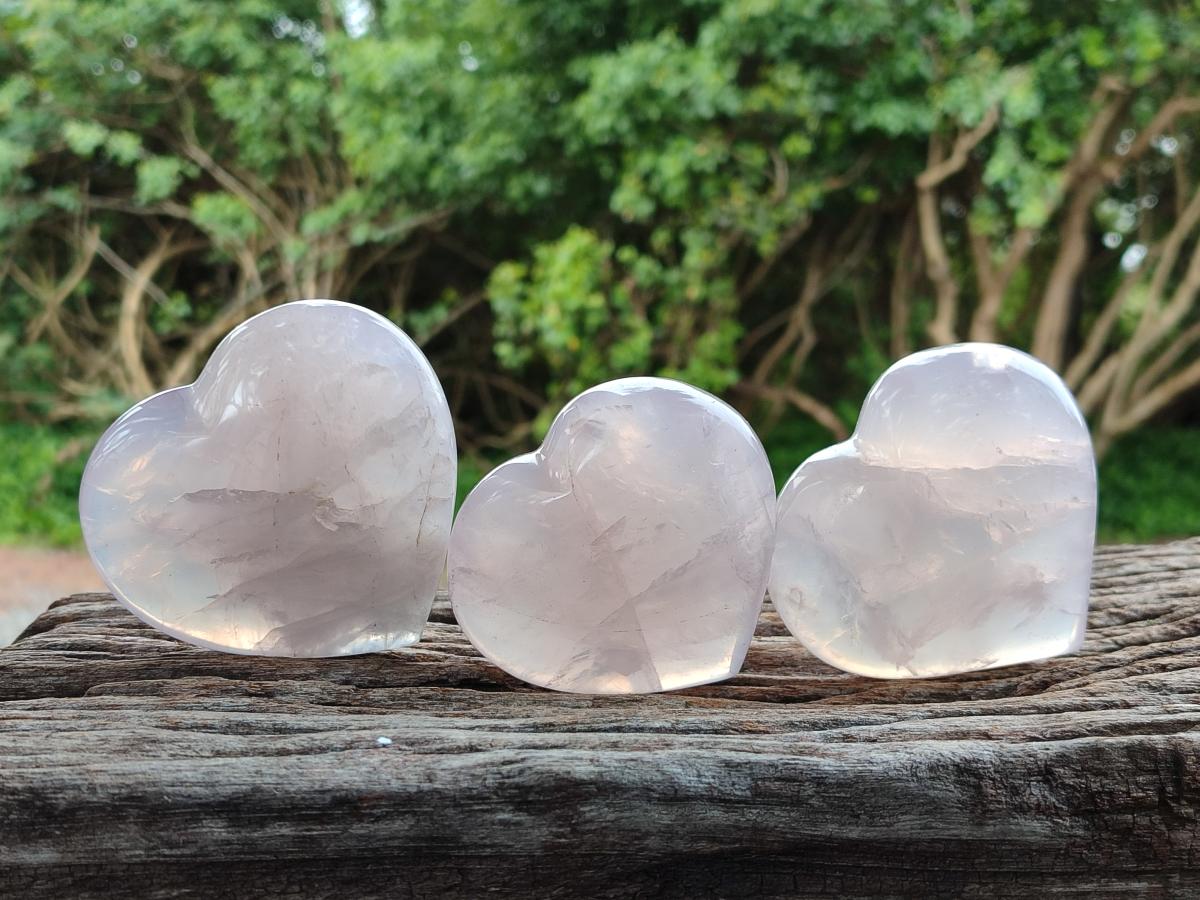 Polished Gemmy Rose Quartz Hearts x 6 From Madagascar