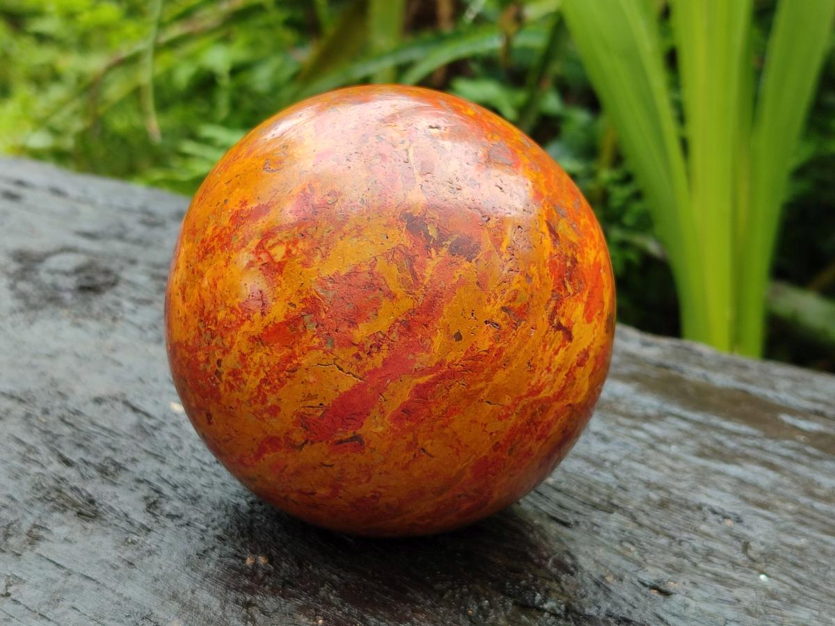 Polished Red and Yellow Flame Jasper Spheres x 2 From Madagascar