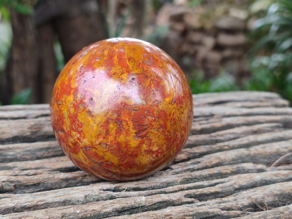 Polished Red and Yellow Flame Jasper Spheres x 2 From Madagascar