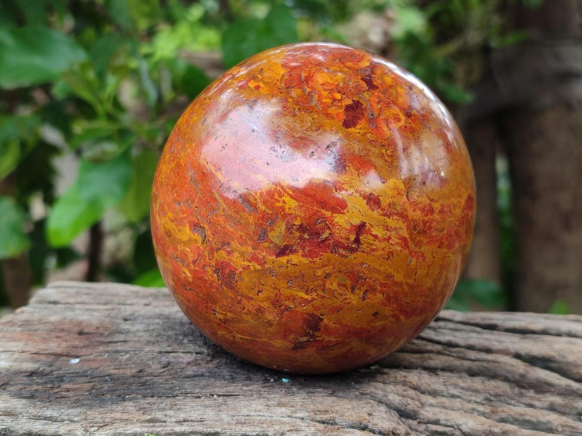 Polished Red and Yellow Flame Jasper Spheres x 2 From Madagascar
