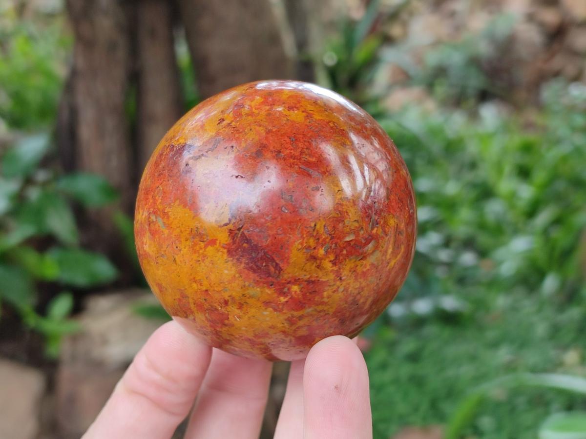 Polished Red and Yellow Flame Jasper Spheres x 2 From Madagascar