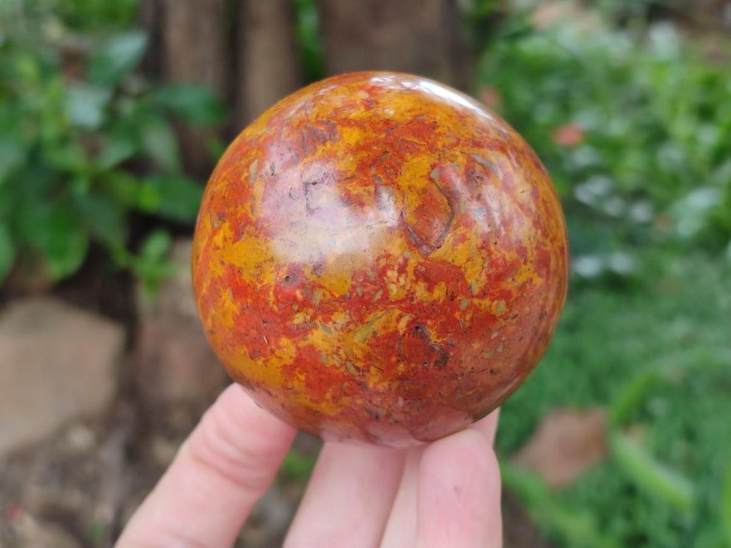 Polished Red and Yellow Flame Jasper Spheres x 2 From Madagascar