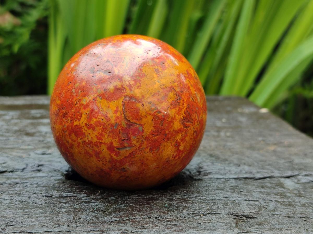 Polished Red and Yellow Flame Jasper Spheres x 2 From Madagascar