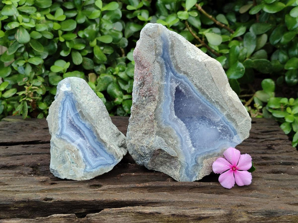 Polished On One Side Blue Lace Agate Geodes x 2 From Nsanje, Malawi