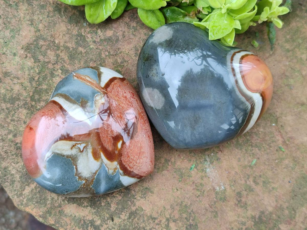 Polished Polychrome Jasper Hearts x 6 From NW Coast, Madagascar