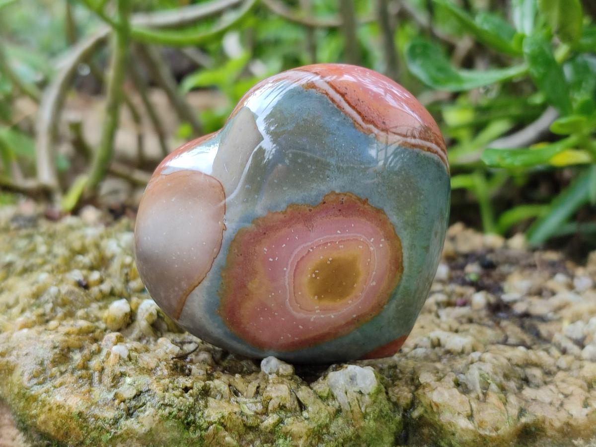 Polished Polychrome Jasper Hearts x 6 From NW Coast, Madagascar