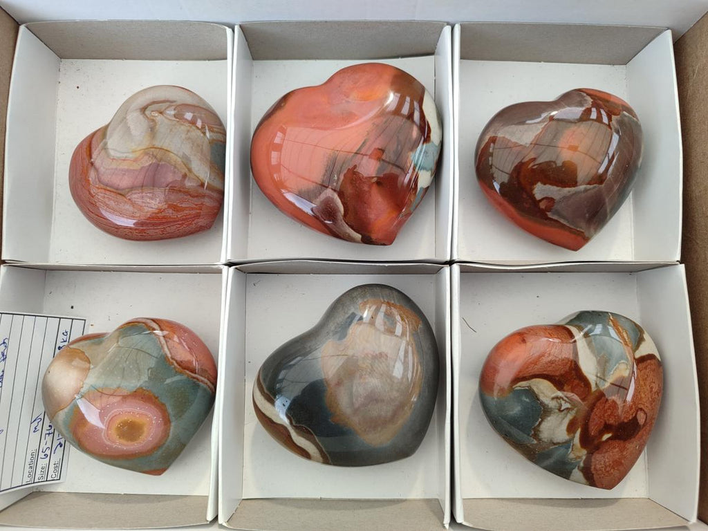 Polished Polychrome Jasper Hearts x 6 From NW Coast, Madagascar