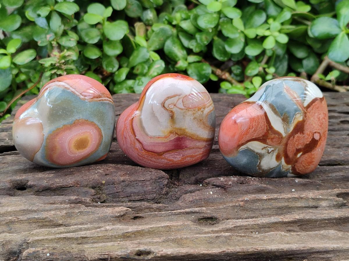 Polished Polychrome Jasper Hearts x 6 From NW Coast, Madagascar