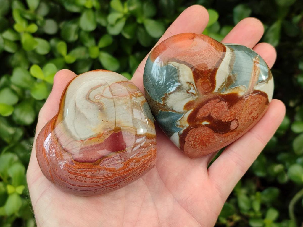 Polished Polychrome Jasper Hearts x 6 From NW Coast, Madagascar