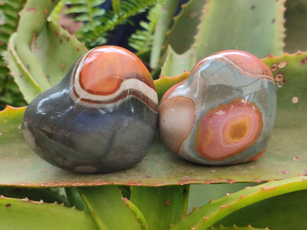 Polished Polychrome Jasper Hearts x 6 From NW Coast, Madagascar