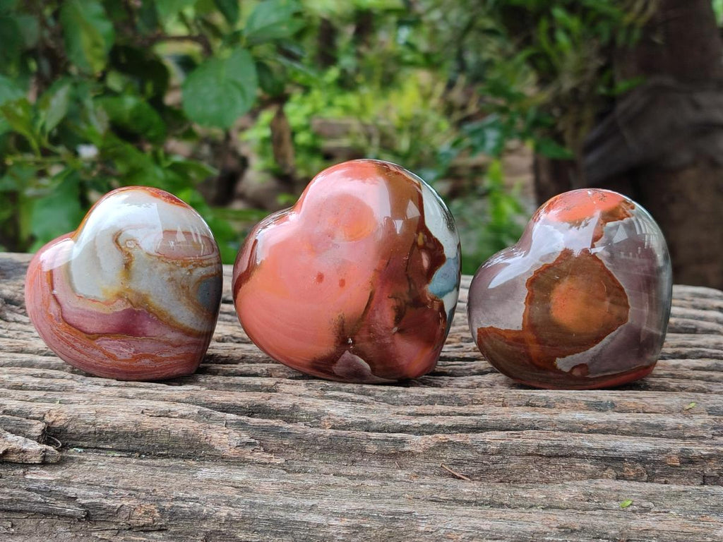 Polished Polychrome Jasper Hearts x 6 From NW Coast, Madagascar