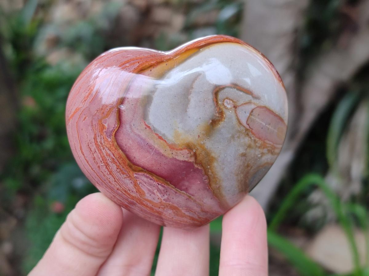 Polished Polychrome Jasper Hearts x 6 From NW Coast, Madagascar