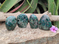 Polished Emerald Mica 'Mutokolite' Standing Free Forms x 4 From Mutoko, Zimbabwe