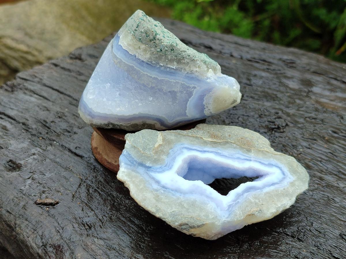 Polished On One Side Blue Lace Agate Geodes x 6 From Nsanje, Malawi