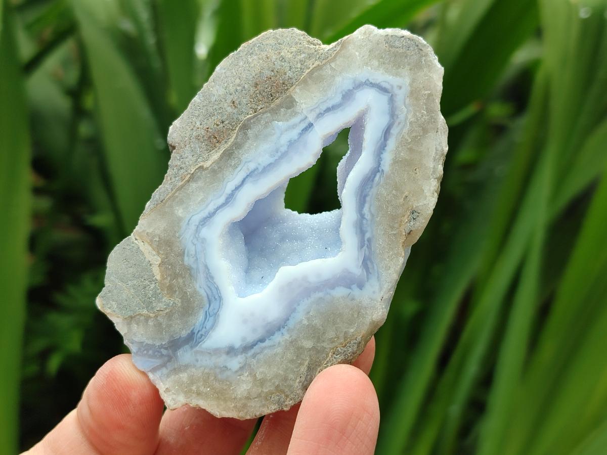 Polished On One Side Blue Lace Agate Geodes x 6 From Nsanje, Malawi