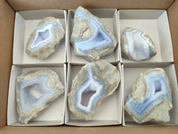 Polished On One Side Blue Lace Agate Geodes x 6 From Nsanje, Malawi