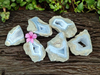 Polished On One Side Blue Lace Agate Geodes x 6 From Nsanje, Malawi
