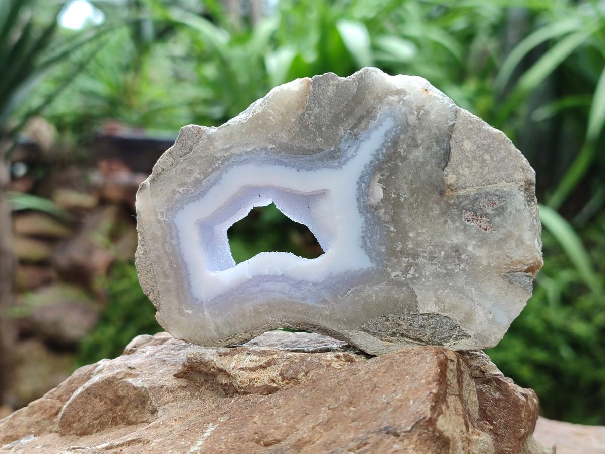 Polished On One Side Blue Lace Agate Geodes x 6 From Nsanje, Malawi
