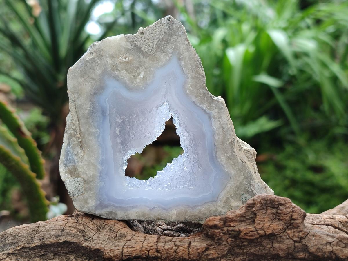 Polished On One Side Blue Lace Agate Geodes x 6 From Nsanje, Malawi