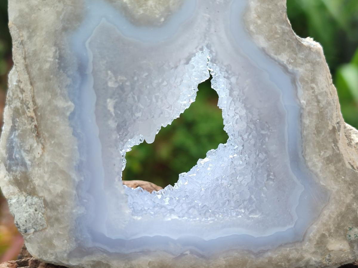 Polished On One Side Blue Lace Agate Geodes x 6 From Nsanje, Malawi