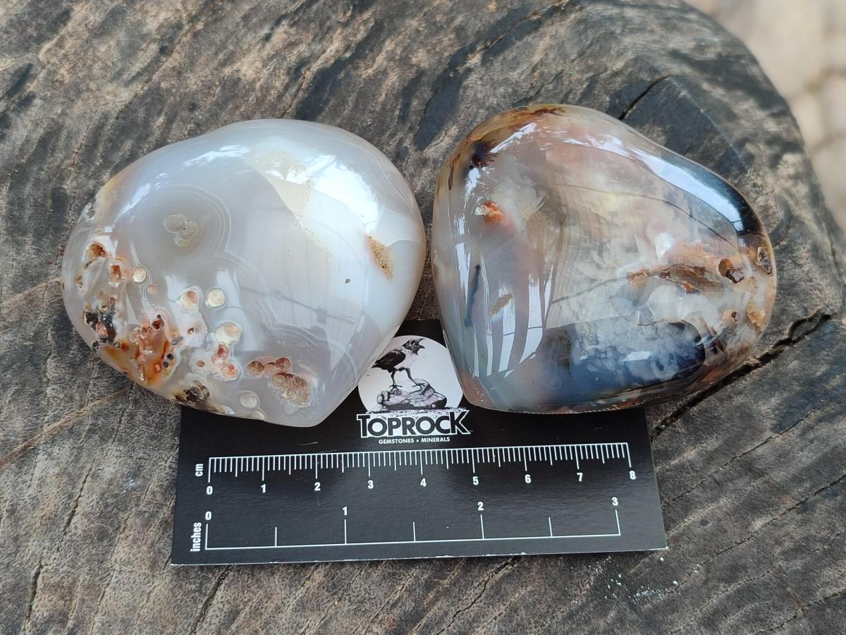 Polished Banded Agate Hearts x 7 From Madagascar